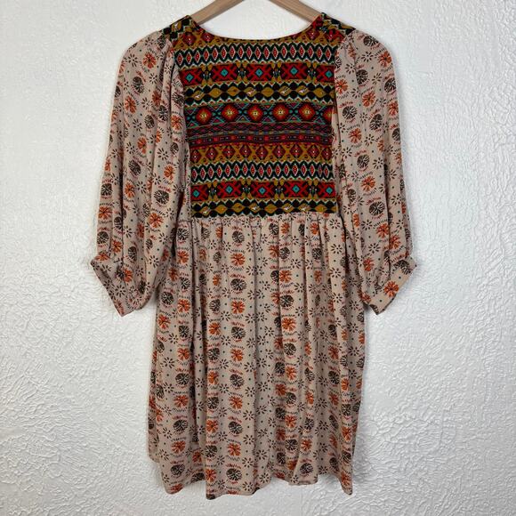 Umgee Printed Babydoll Tunic Dress Boho Folk Free Spirited Size Small - Picture 3 of 6